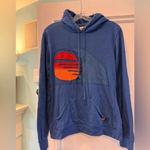 Aviator Nation Blue Sweater with Red and Orange Design